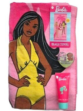 Barbie Beach Towel & Body Scrub & Magic Cloth NEW 58" x 28"